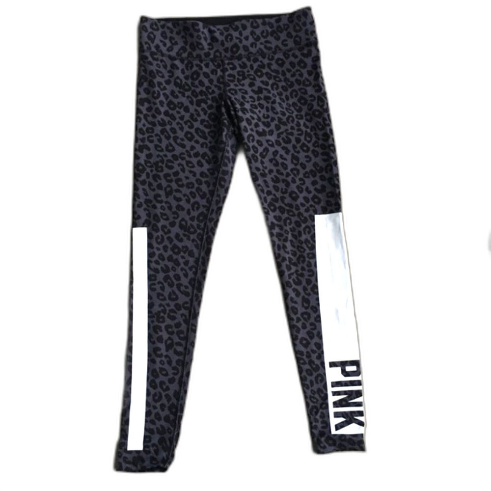 VICTORIAS SECRET PINK Stretch Grey Cheetah Animal Print Yoga Leggings Medium